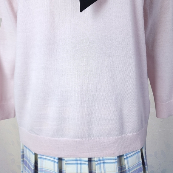 Talbots Coquette Twee Knit Top Retro Collar Merino Wool Sweater Pastel Pink L - Picture 5 of 14